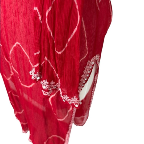 BCBGMaxAzria Silk Red Sheer Swim Long Coverup Size Small - Picture 3 of 9